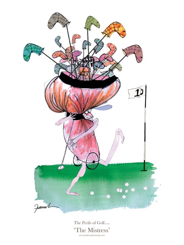 The Mistress by Tony Fernandes - golf cartoon signed print